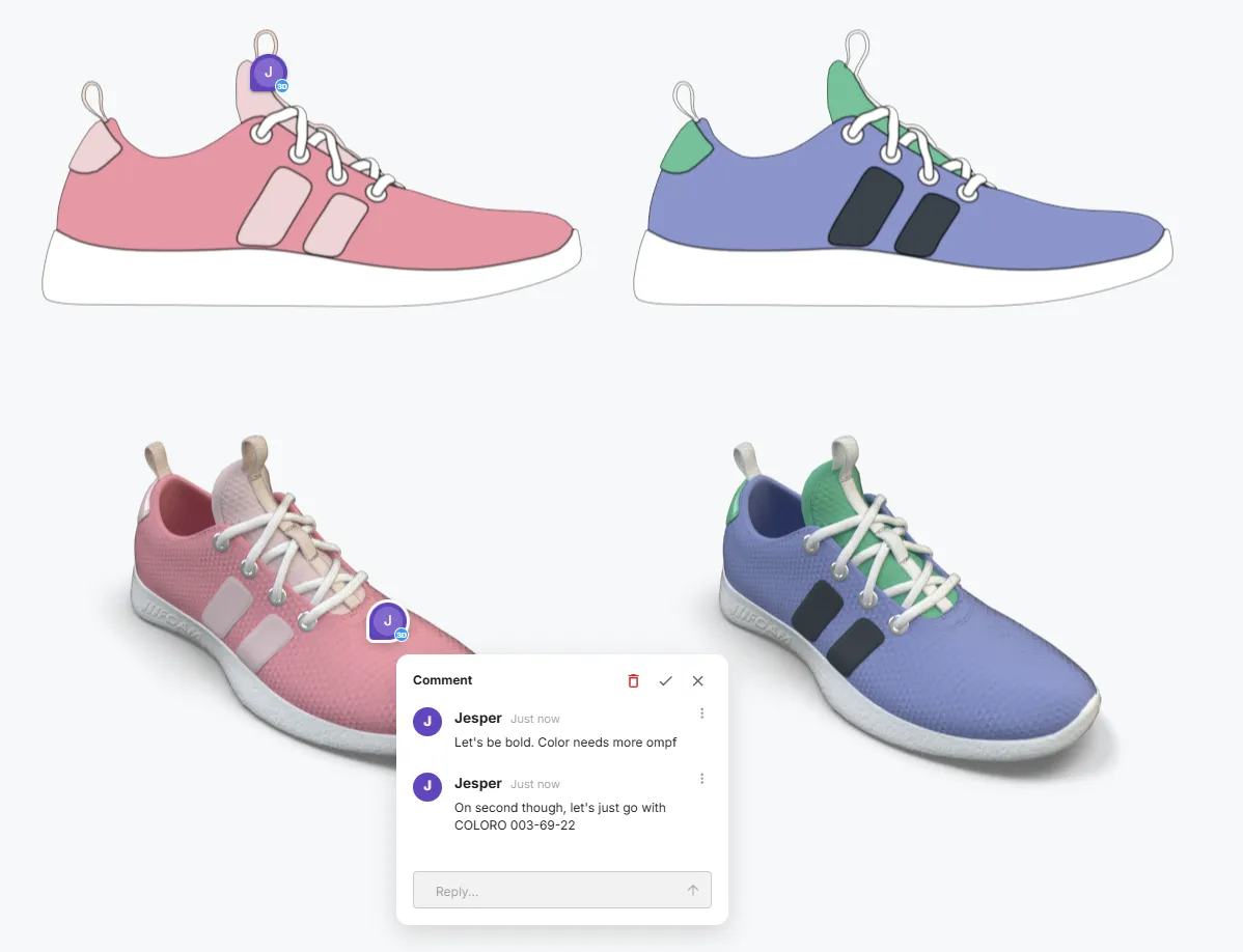 Figurement note and commenting system in a shared 3D workspace